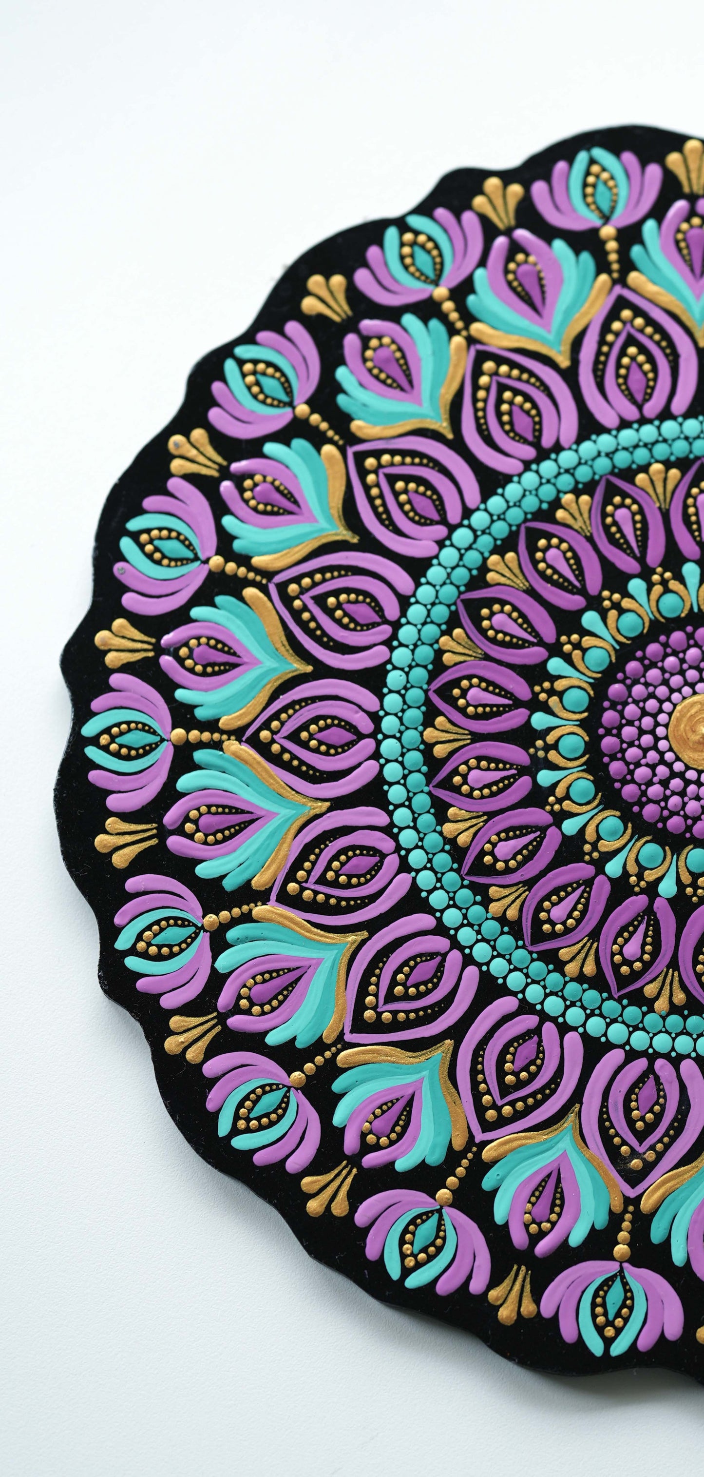 Purple & Teal Lotus Bloom Hand-Painted Mandala Wall Plate – Dot Art
