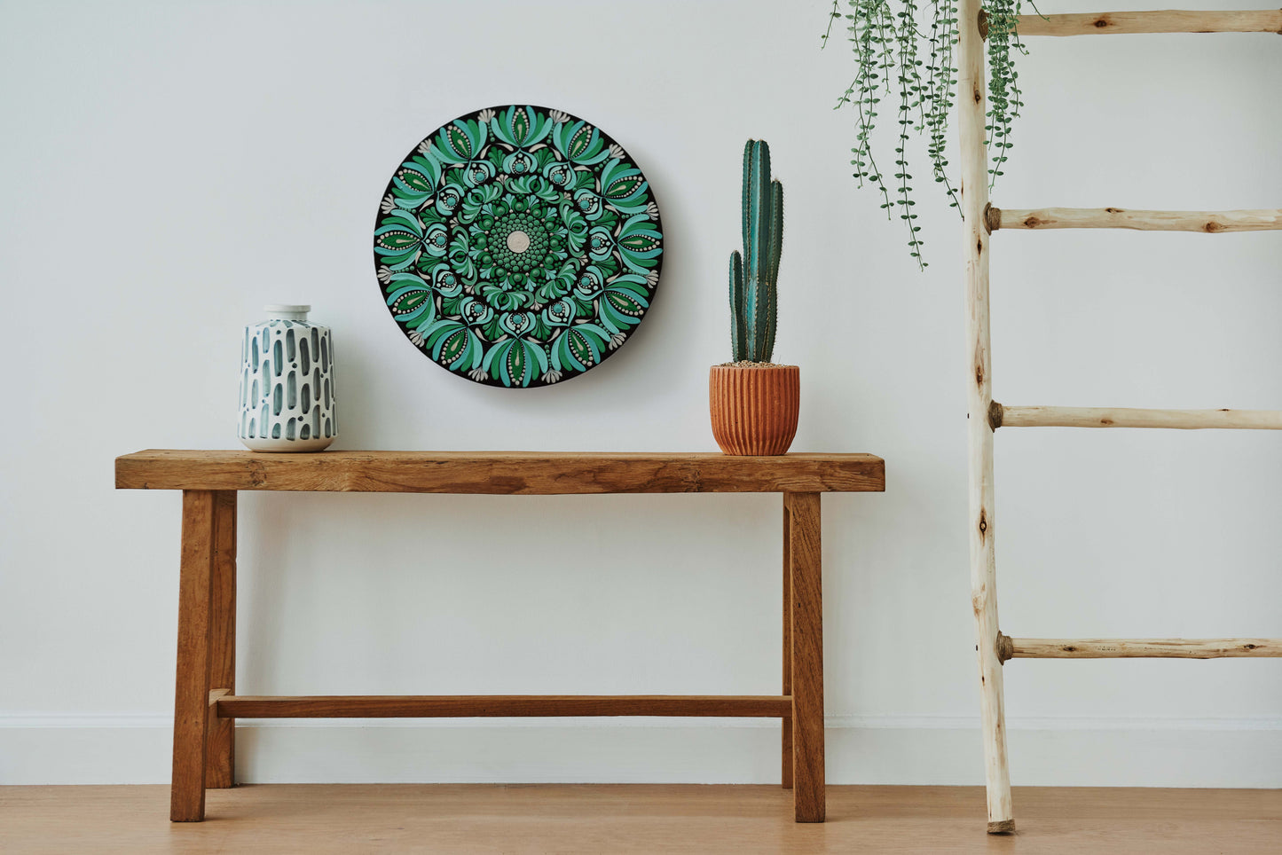 Hand-Painted Green Mandala Wall Plate – Dot Art