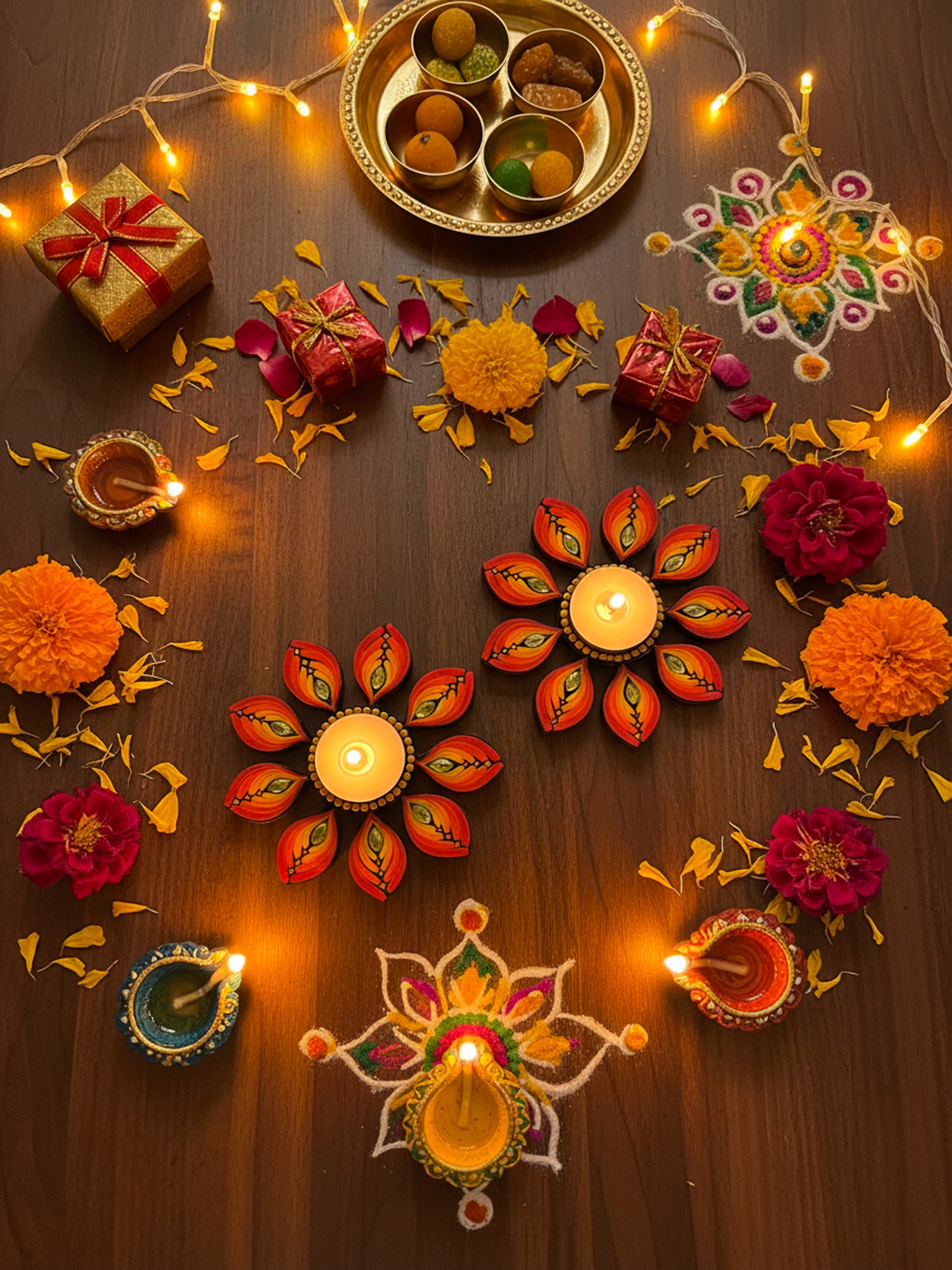 Sunburst Radiance – Hand-Painted Mandala Tealight Holders