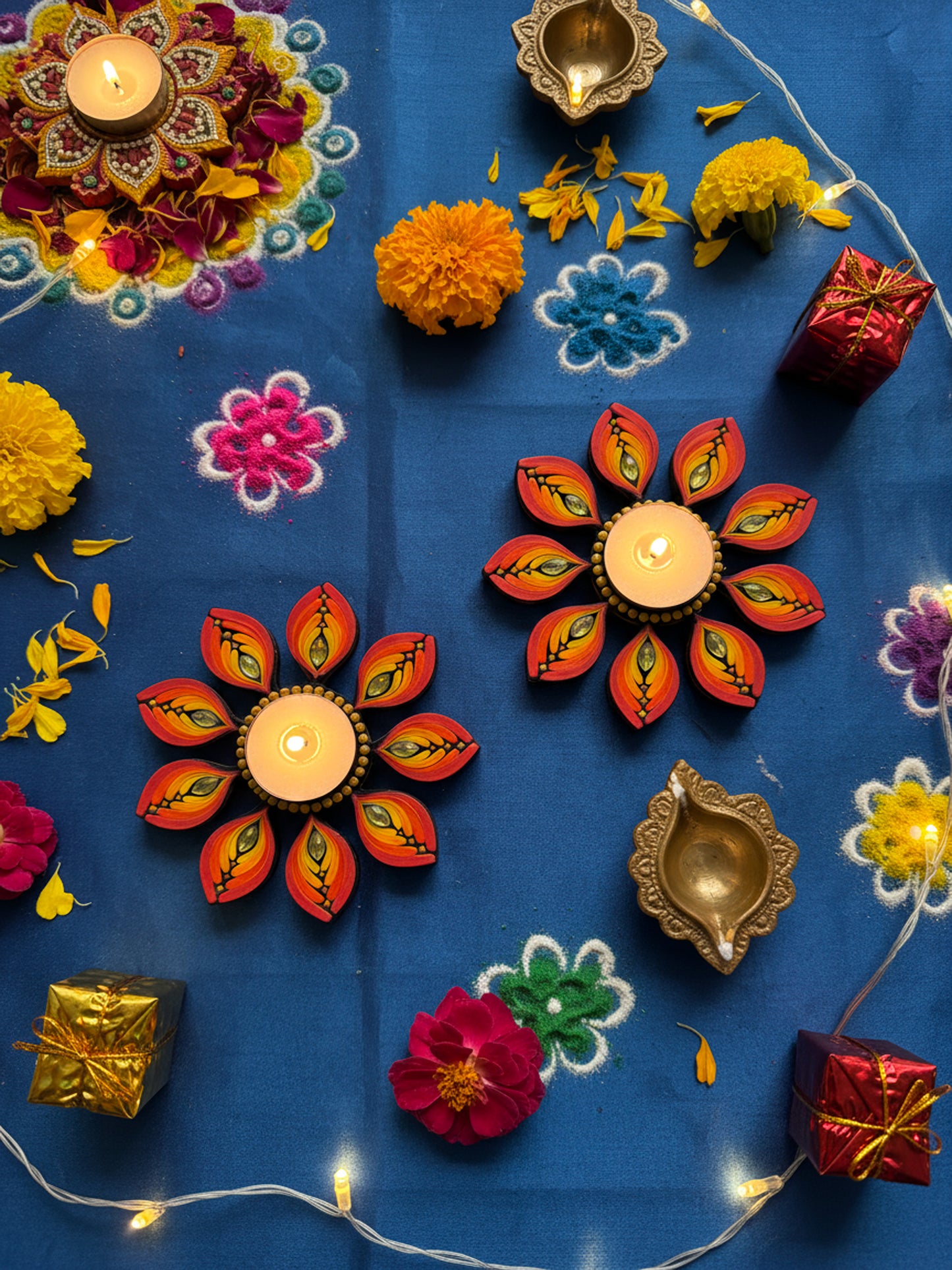 Sunburst Radiance – Hand-Painted Mandala Tealight Holders