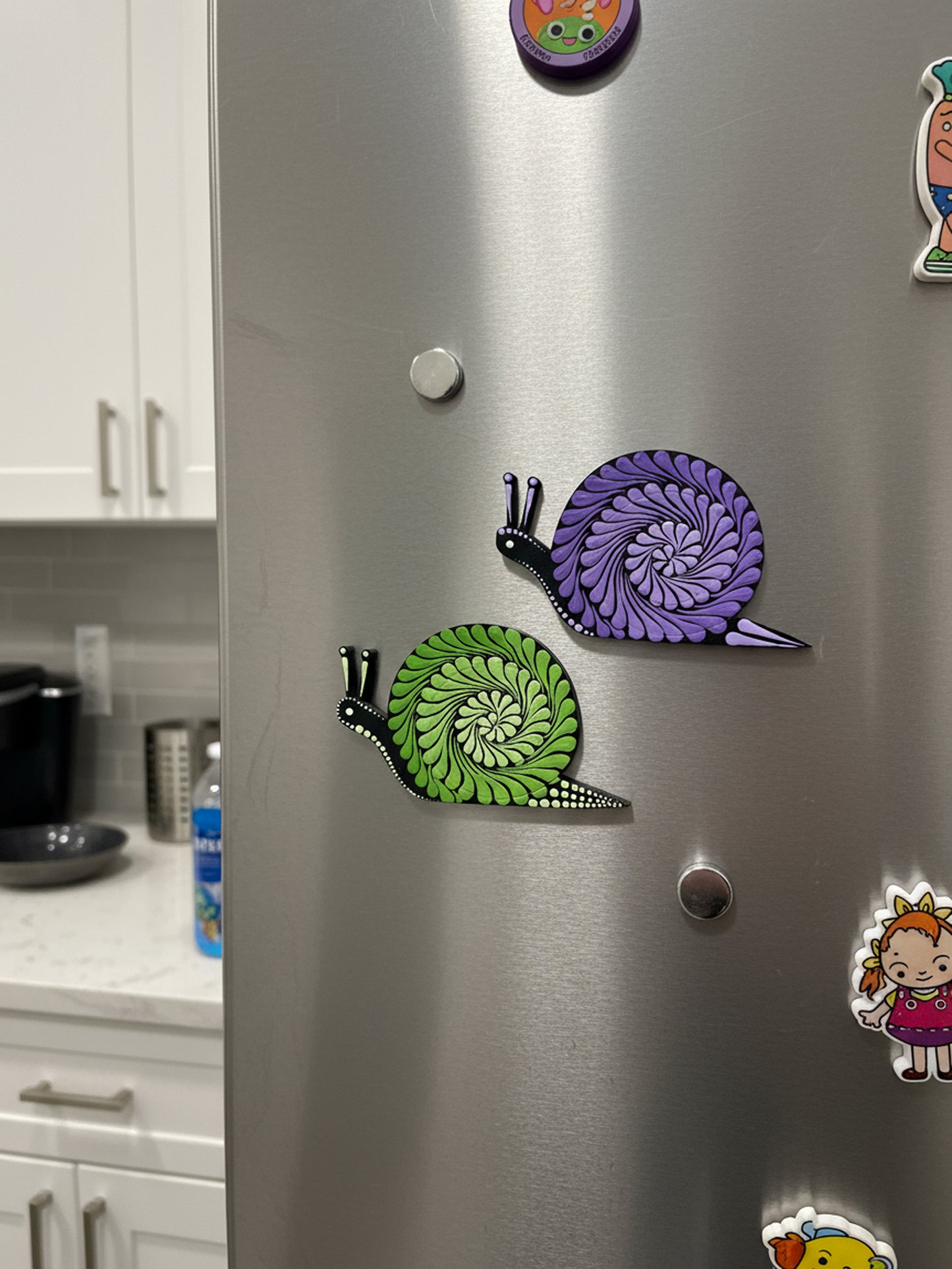 Whimsical Snails – Hand-Painted Mandala Dot Art Magnets