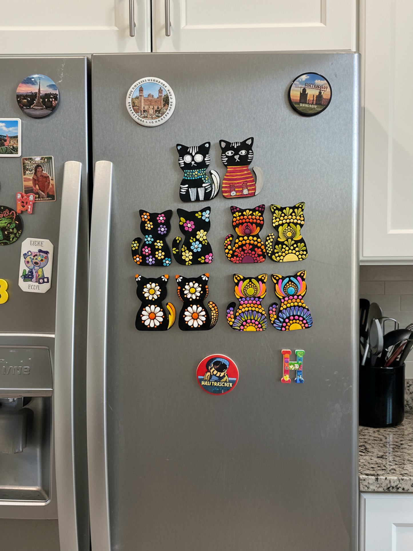 Whisker Wonders – Hand-Painted Dot Mandala Cat Magnets