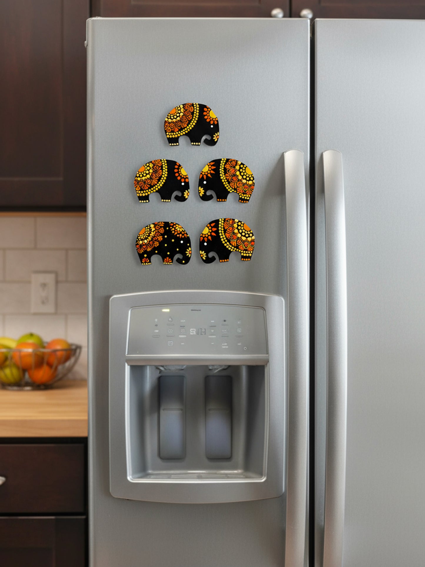 “Joyful Elephants – Hand-Painted Mandala Dot Art Magnets”