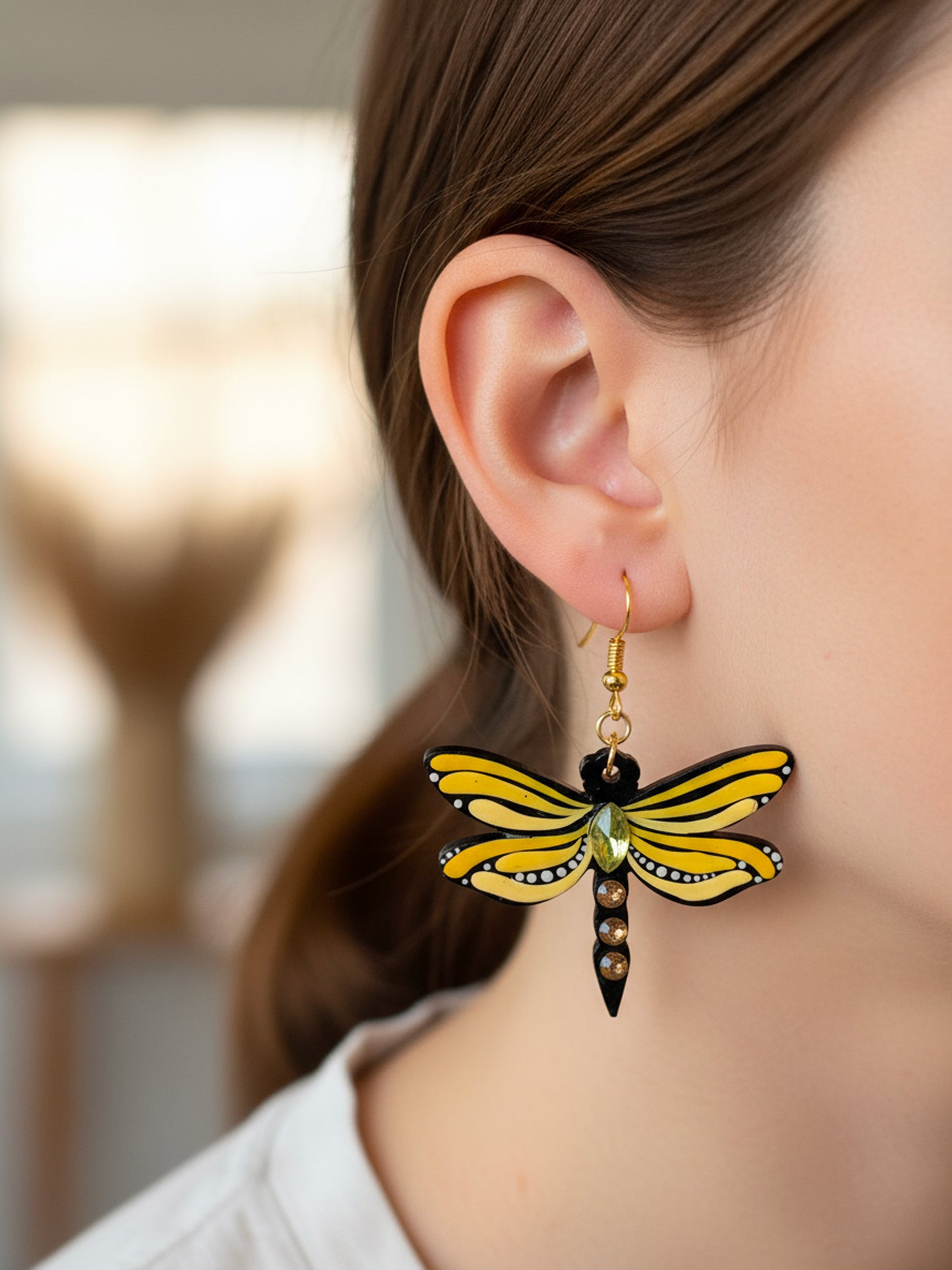 Mystic Dragonfly Mandala Earrings – Handpainted Art in Peacock Shades