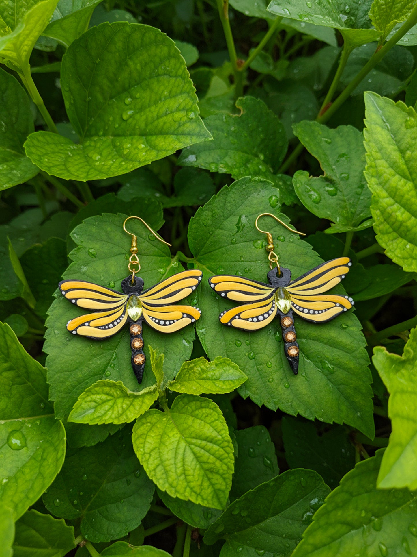 Mystic Dragonfly Mandala Earrings – Handpainted Art in Peacock Shades