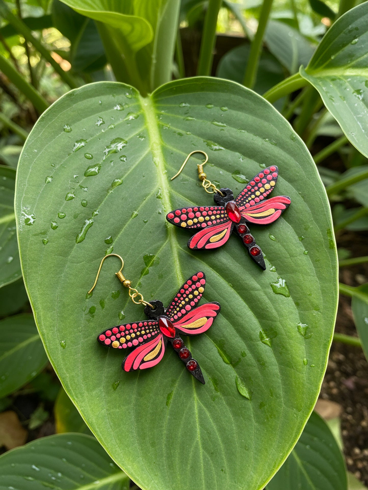 Mystic Dragonfly Mandala Earrings – Handpainted Art in Peacock Shades