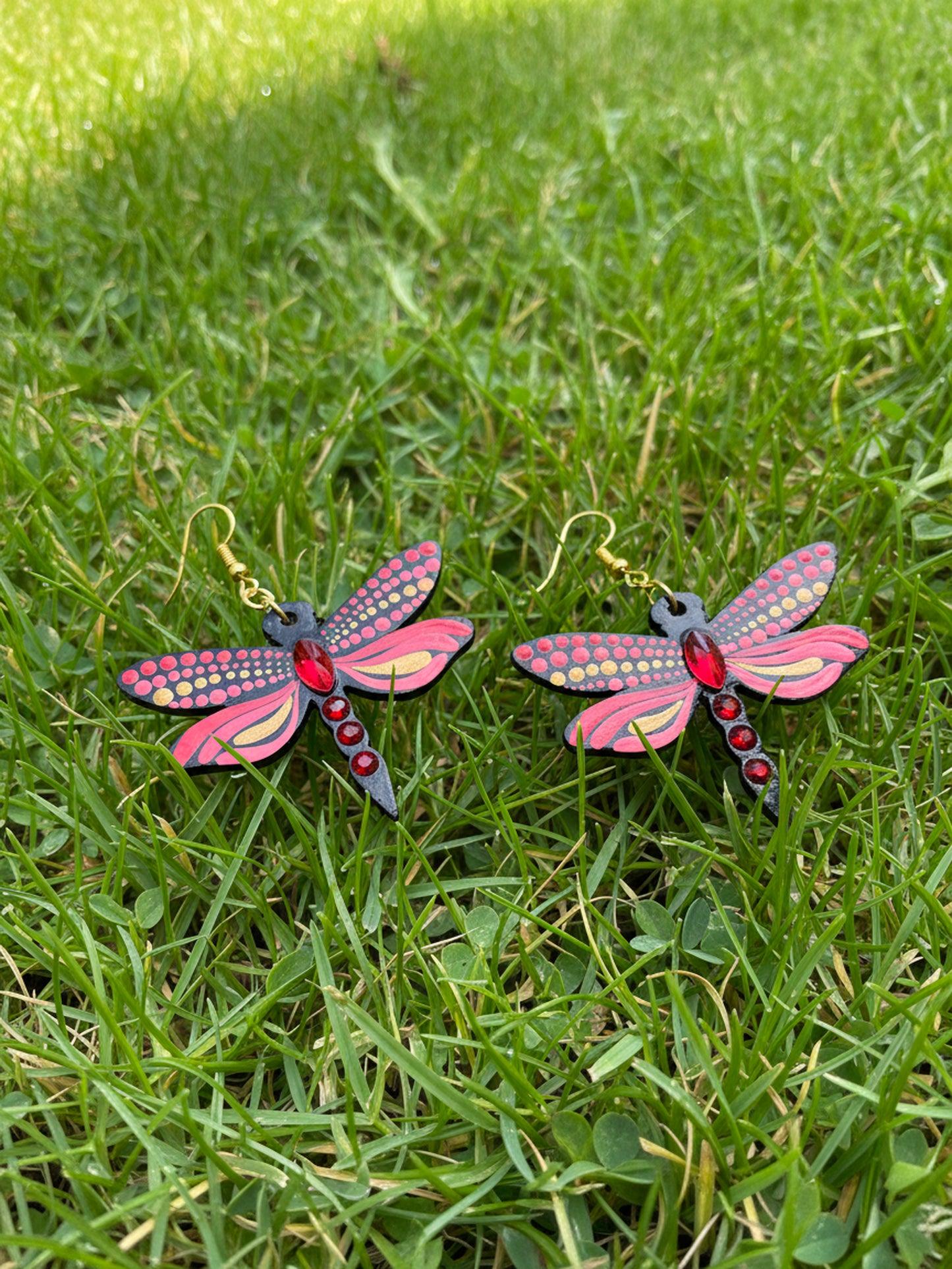 Mystic Dragonfly Mandala Earrings – Handpainted Art in Peacock Shades