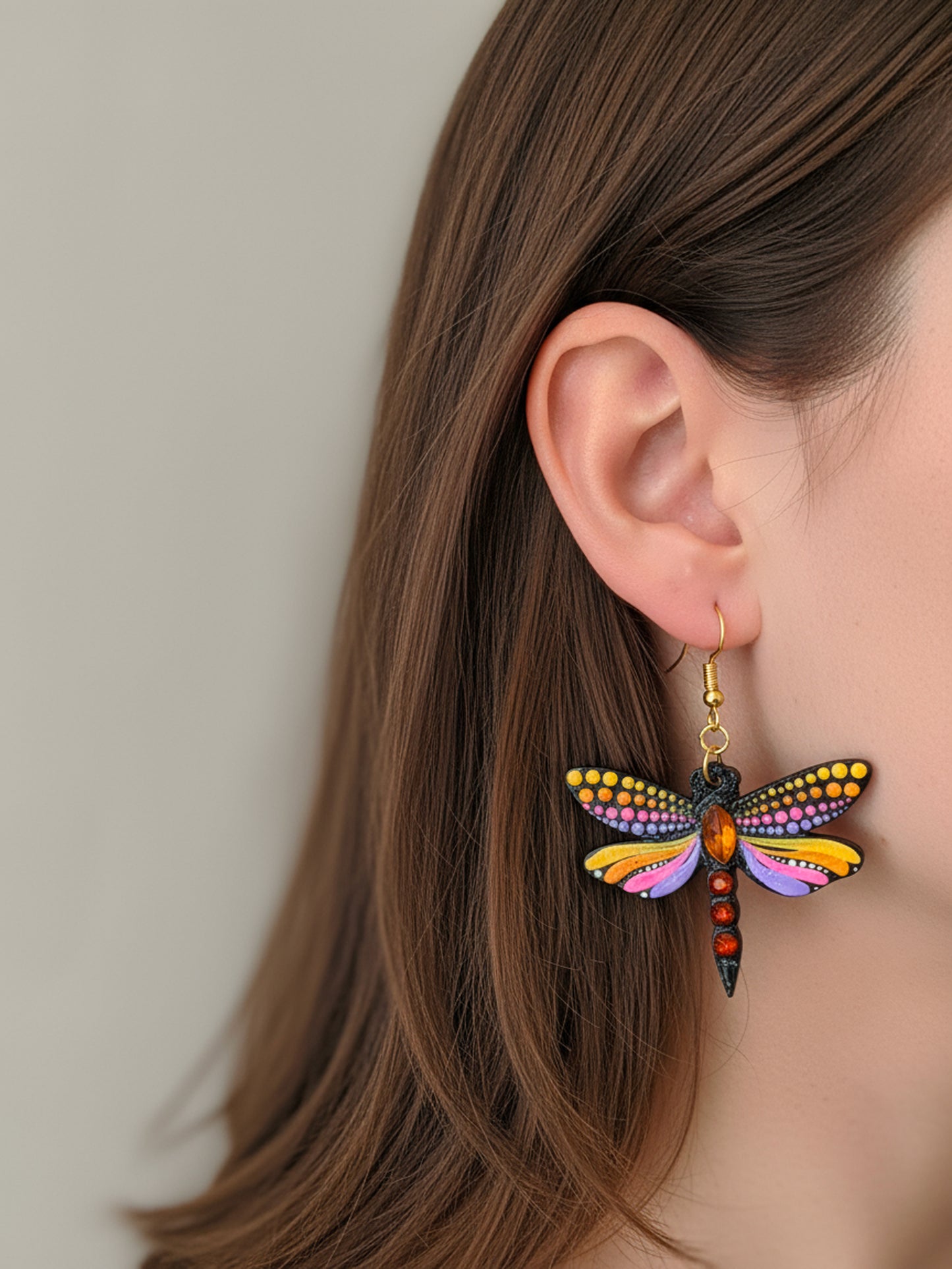 Mystic Dragonfly Mandala Earrings – Handpainted Art in Peacock Shades