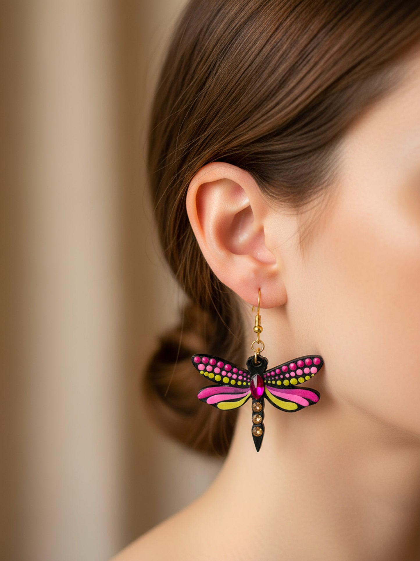 Mystic Dragonfly Mandala Earrings – Handpainted Art in Peacock Shades