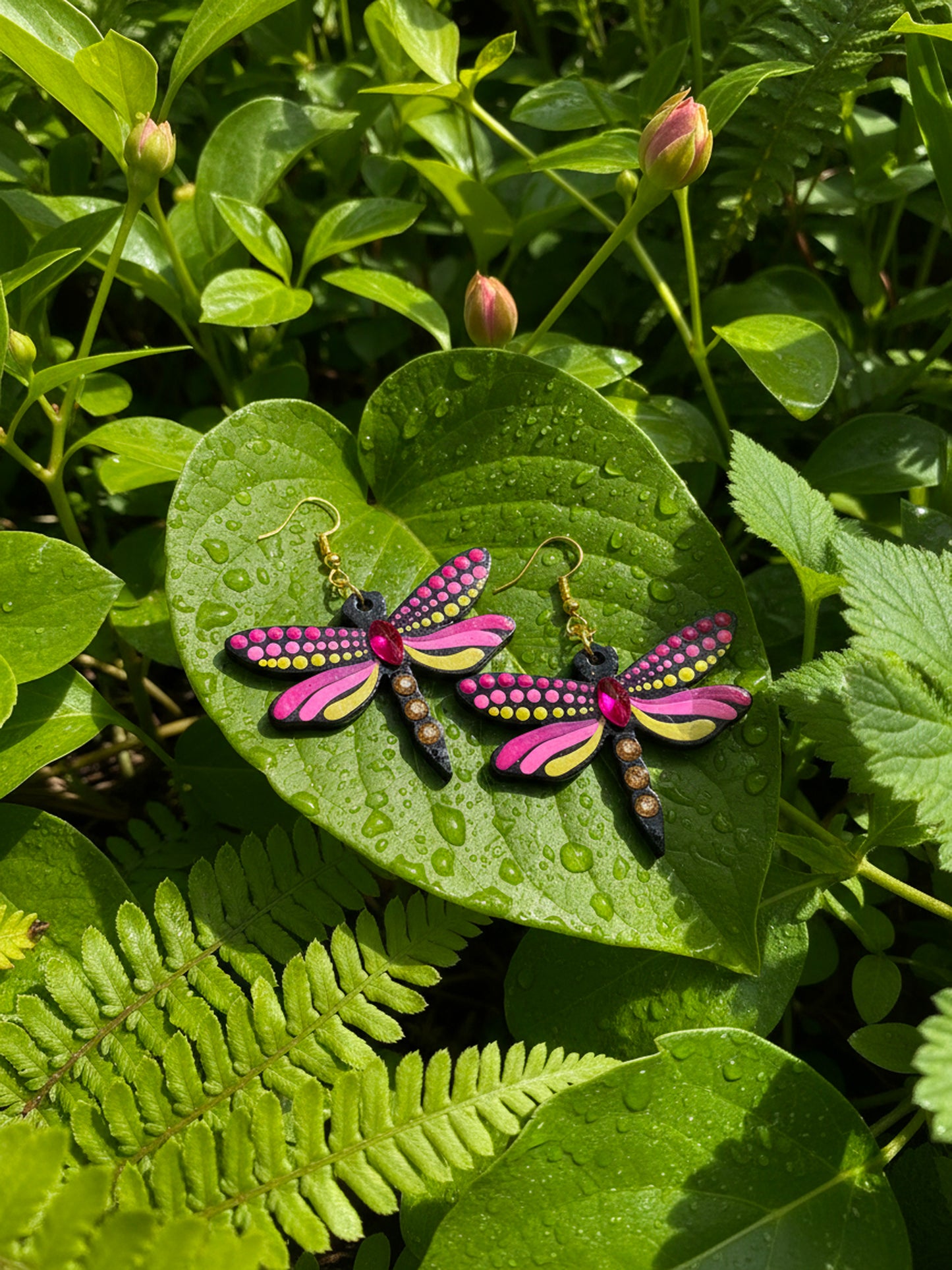 Mystic Dragonfly Mandala Earrings – Handpainted Art in Peacock Shades