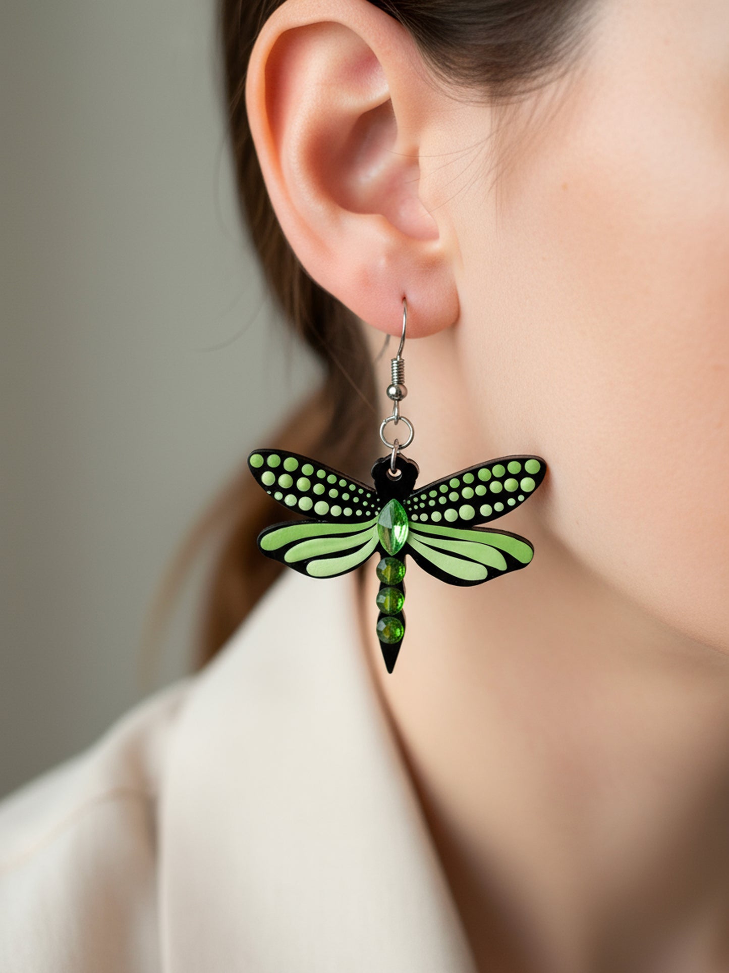 Mystic Dragonfly Mandala Earrings – Handpainted Art in Peacock Shades
