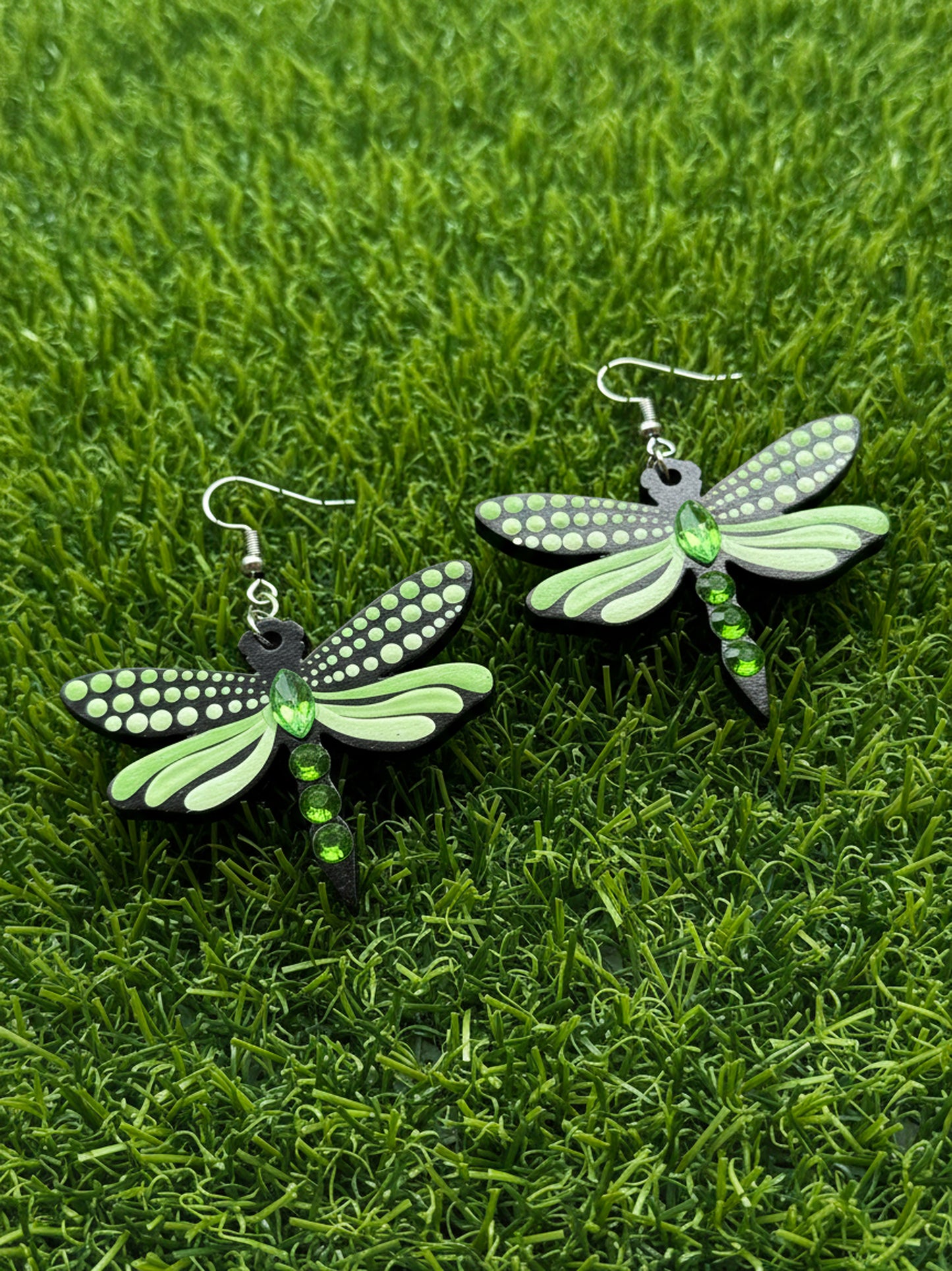 Mystic Dragonfly Mandala Earrings – Handpainted Art in Peacock Shades