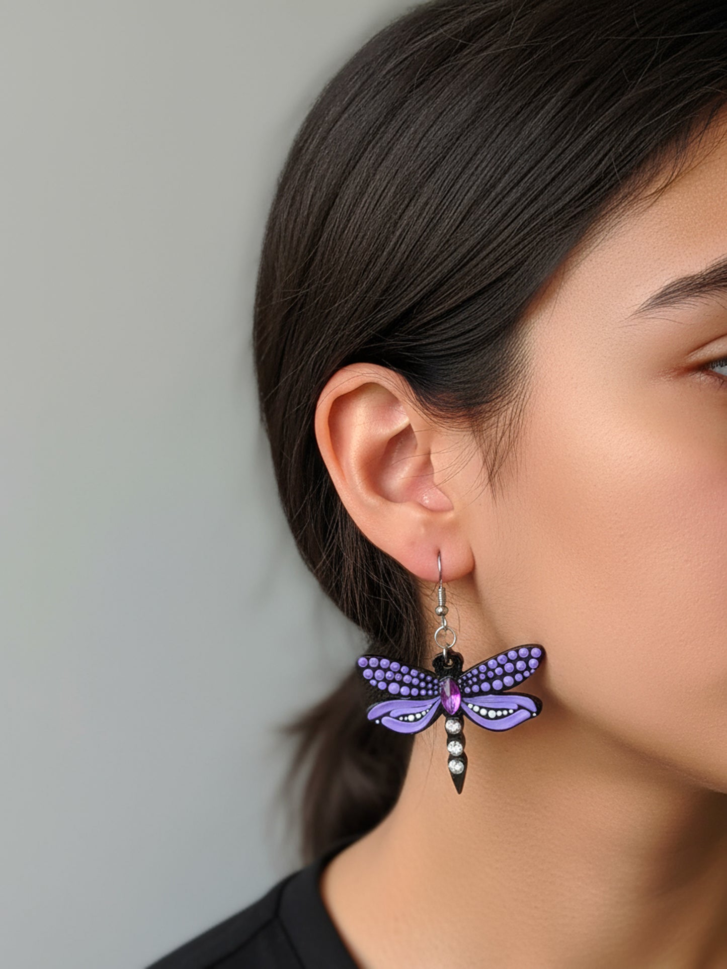 Mystic Dragonfly Mandala Earrings – Handpainted Art in Peacock Shades