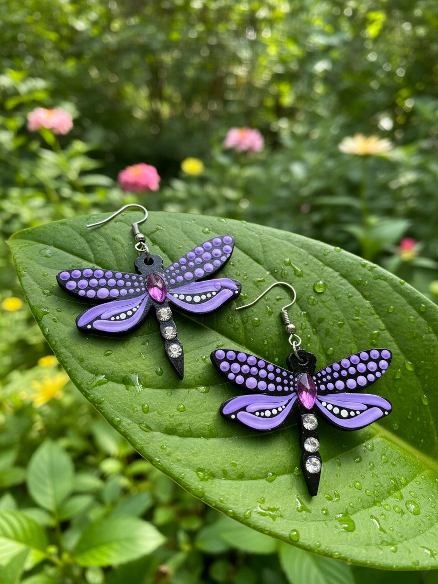 Mystic Dragonfly Mandala Earrings – Handpainted Art in Peacock Shades