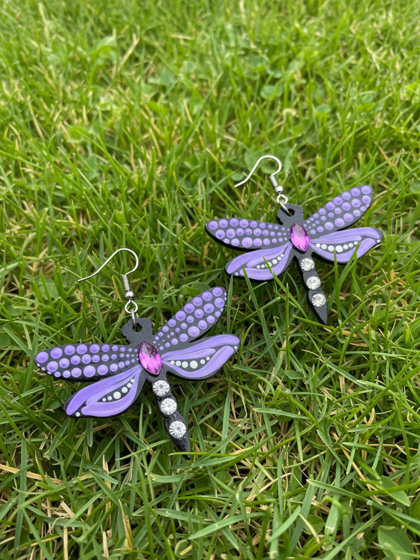 Mystic Dragonfly Mandala Earrings – Handpainted Art in Peacock Shades