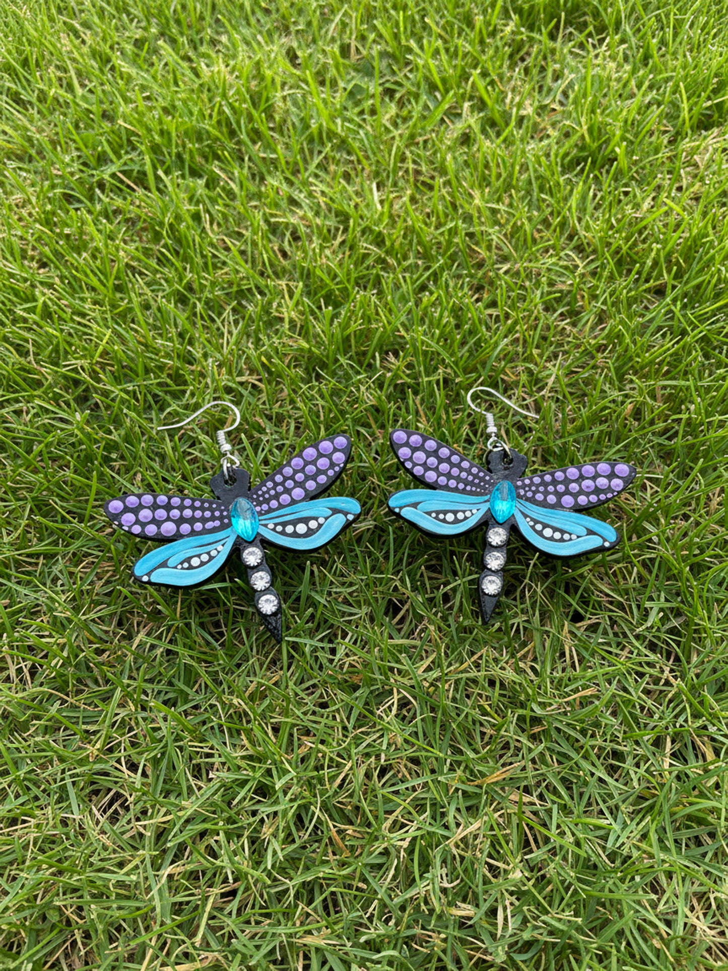 Mystic Dragonfly Mandala Earrings – Handpainted Art in Peacock Shades
