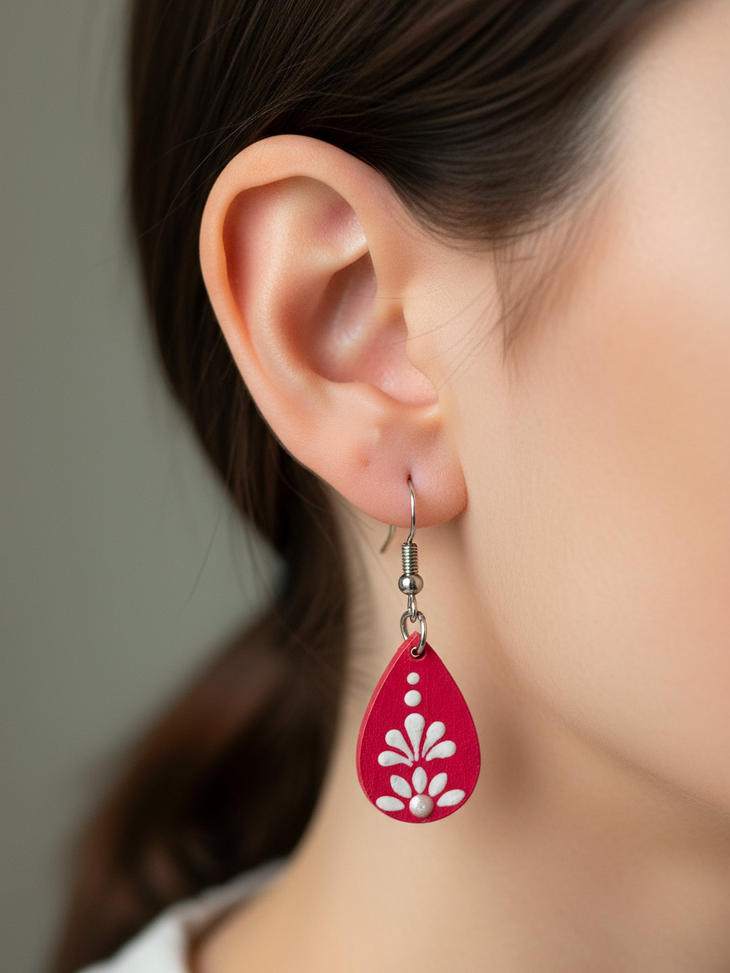Pink Petal Drop Earrings – Handpainted Minimal Mandala Elegance