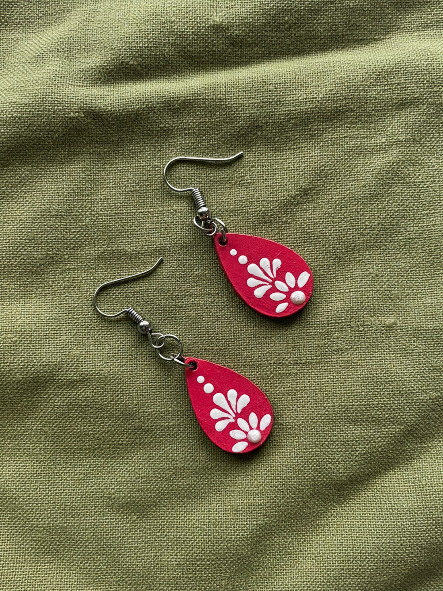 Pink Petal Drop Earrings – Handpainted Minimal Mandala Elegance