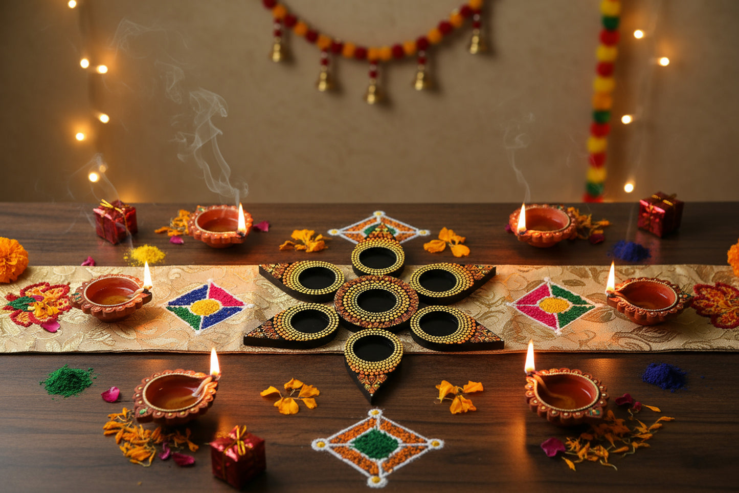 Decorative Dot Mandala Art Set – Eco-Friendly Wooden Candle Holders