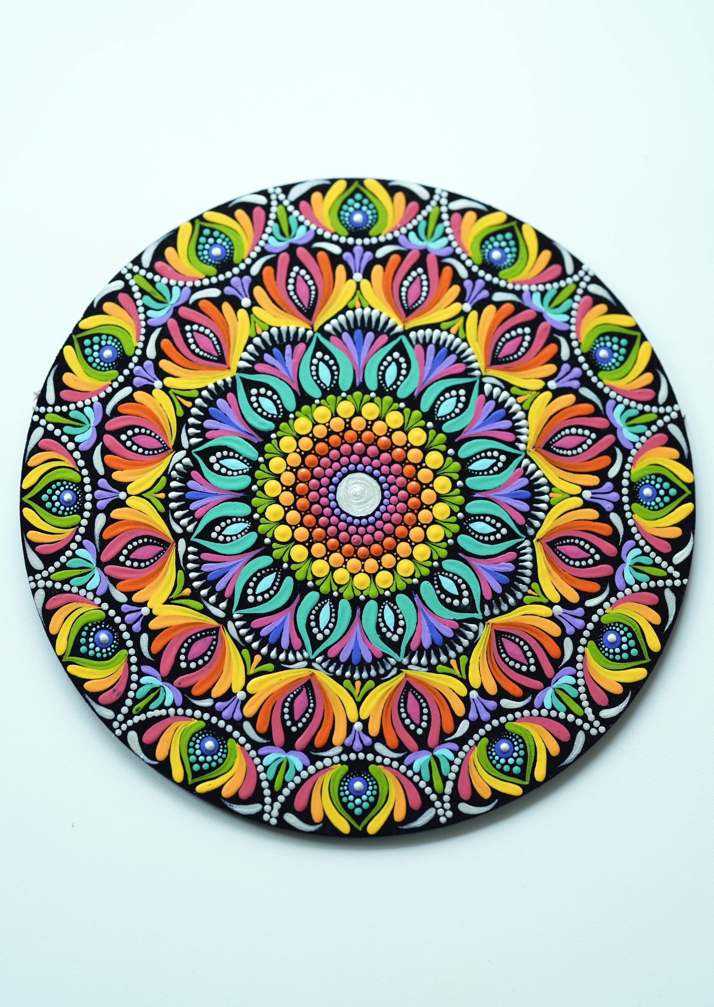 Radiant Burst Hand-Painted Mandala Wall Plate – Full of Colors