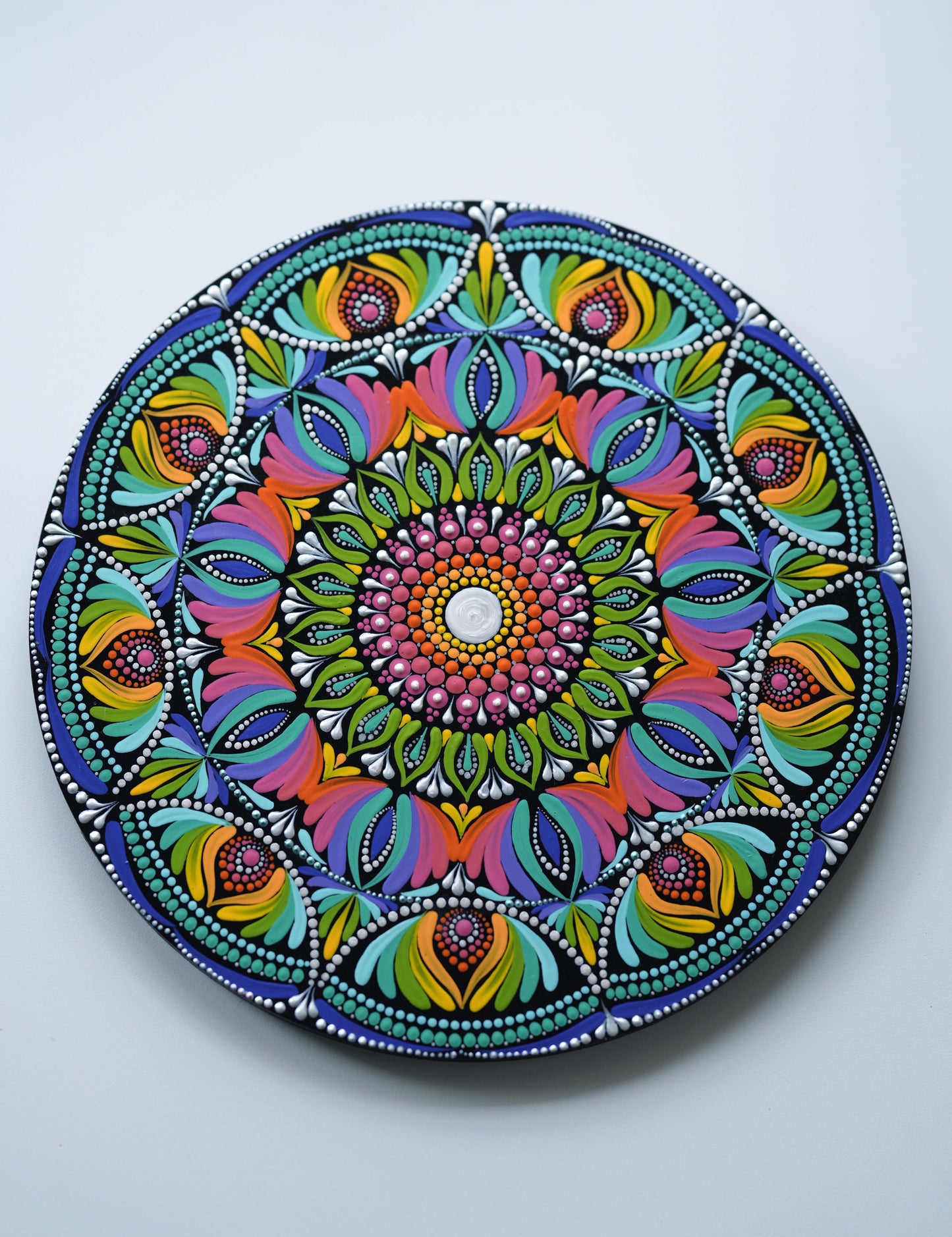 Radiant Harmony – Multicolor Dot Art Mandala Wall Plate