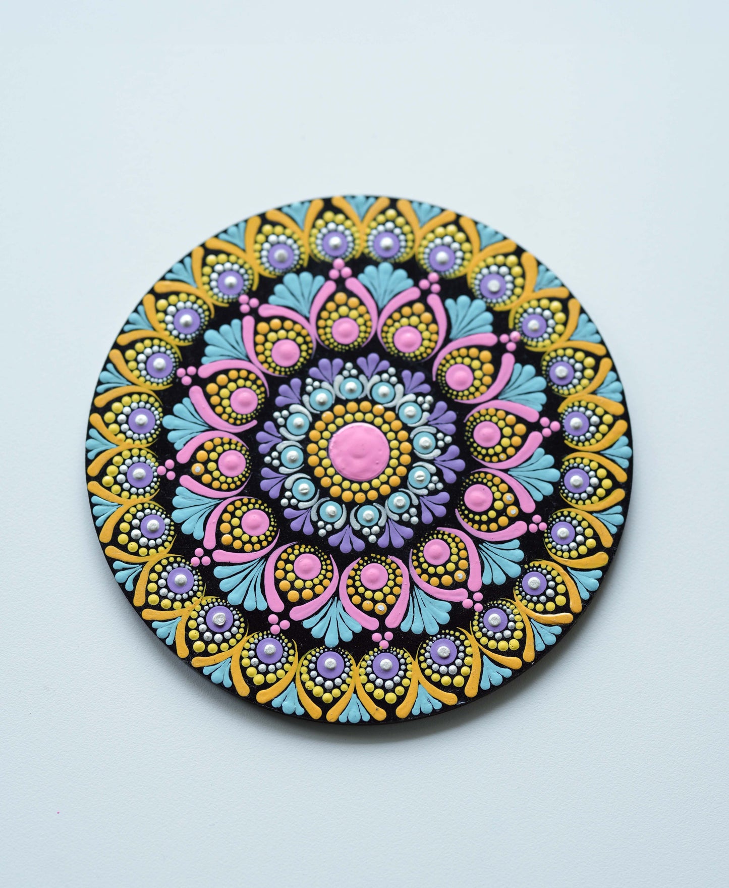 Radiant Pastel Dot Mandala Wall Art - Hand-Painted