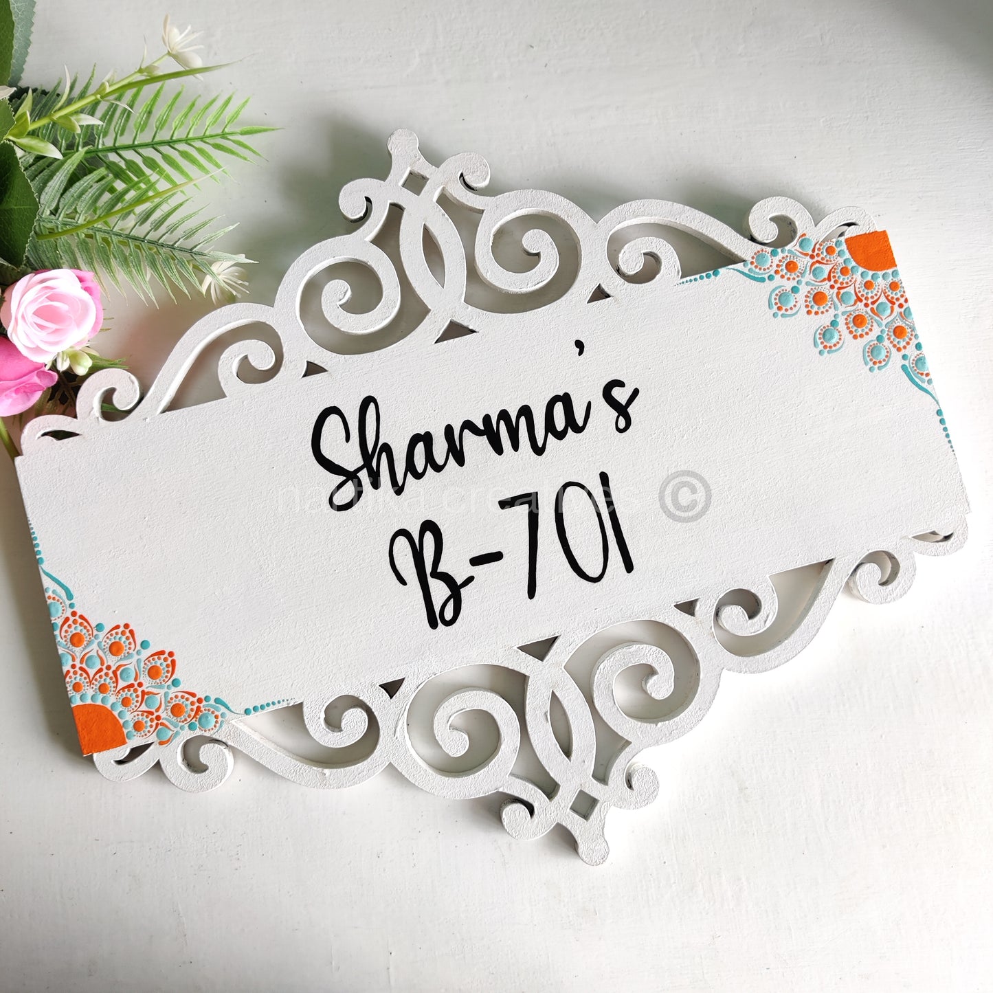 Rectangular Cutwork Dot Mandala Nameplate