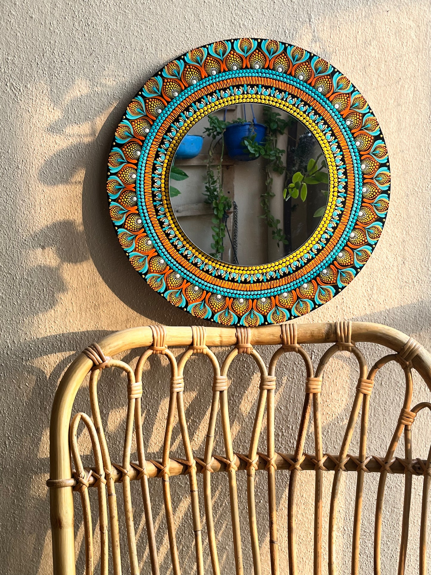 Dot Art Mandala Wall Decor - Mirror Round Orange Blue