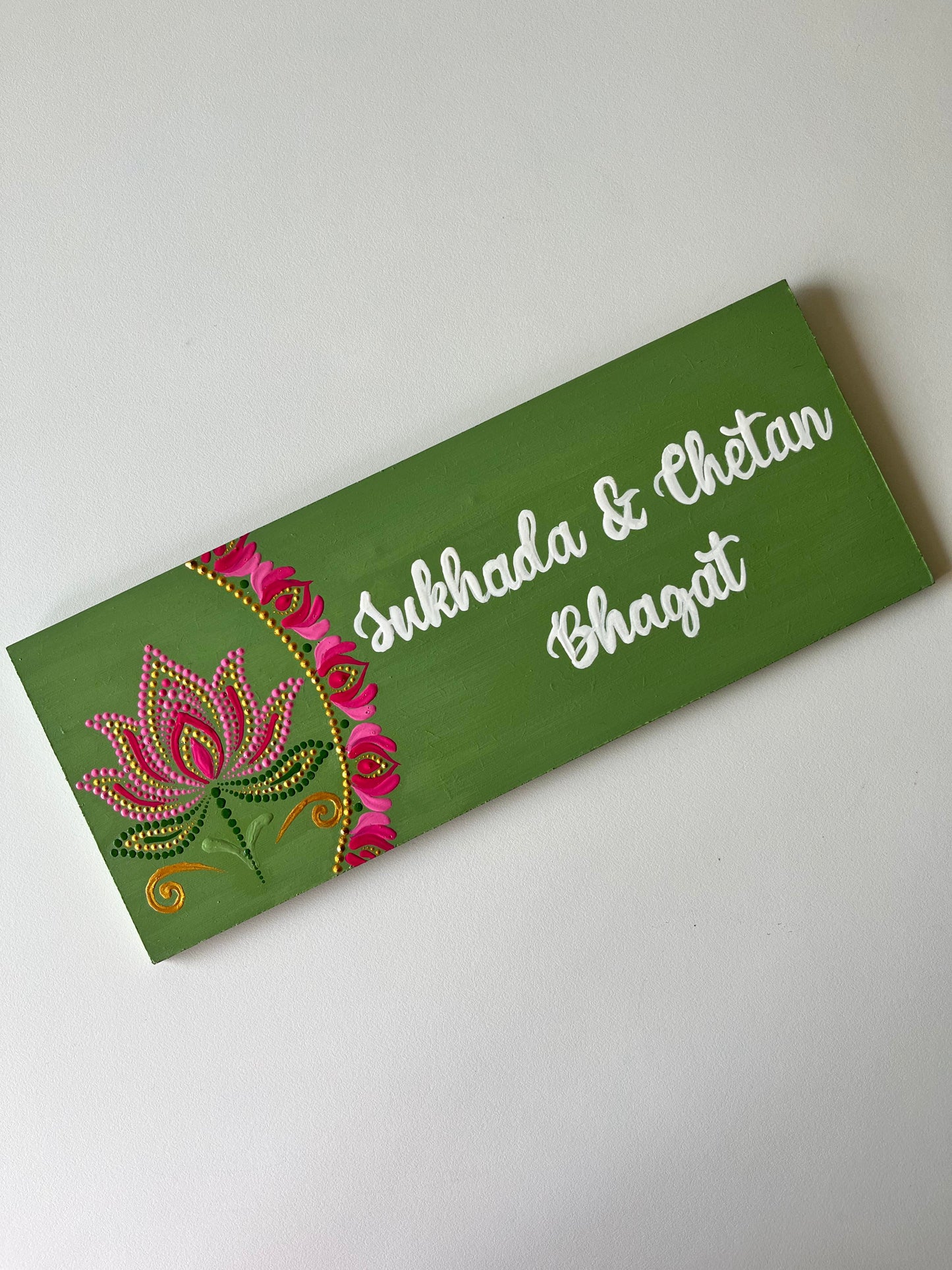 Custom Family Nameplate with Lotus & Border Design
