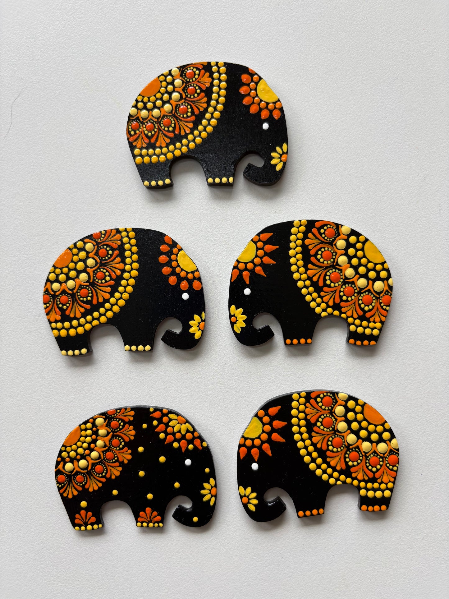 “Joyful Elephants – Hand-Painted Mandala Dot Art Magnets”
