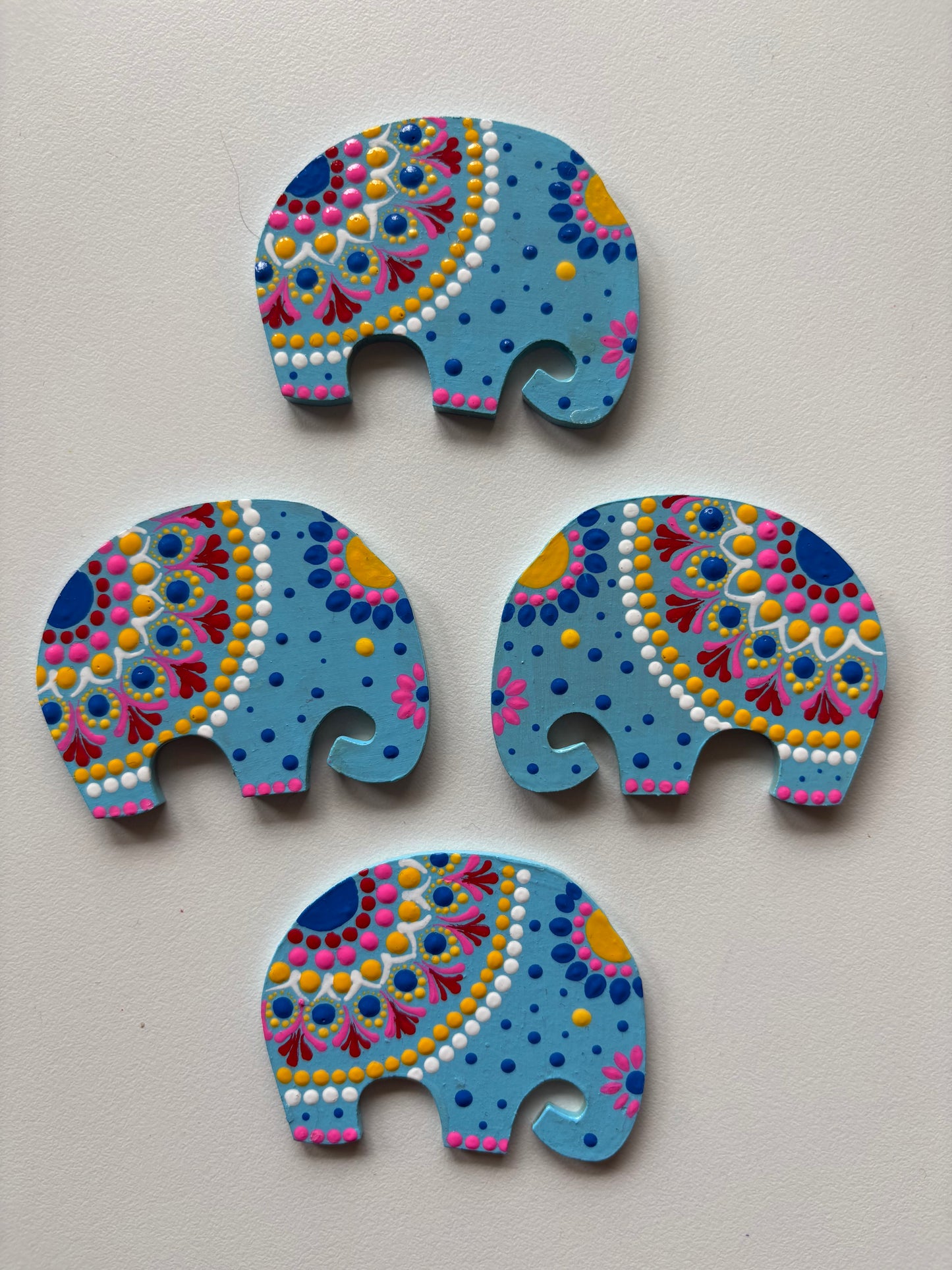 Blue Bliss Elephants – Handcrafted Mandala Dot Art Magnets