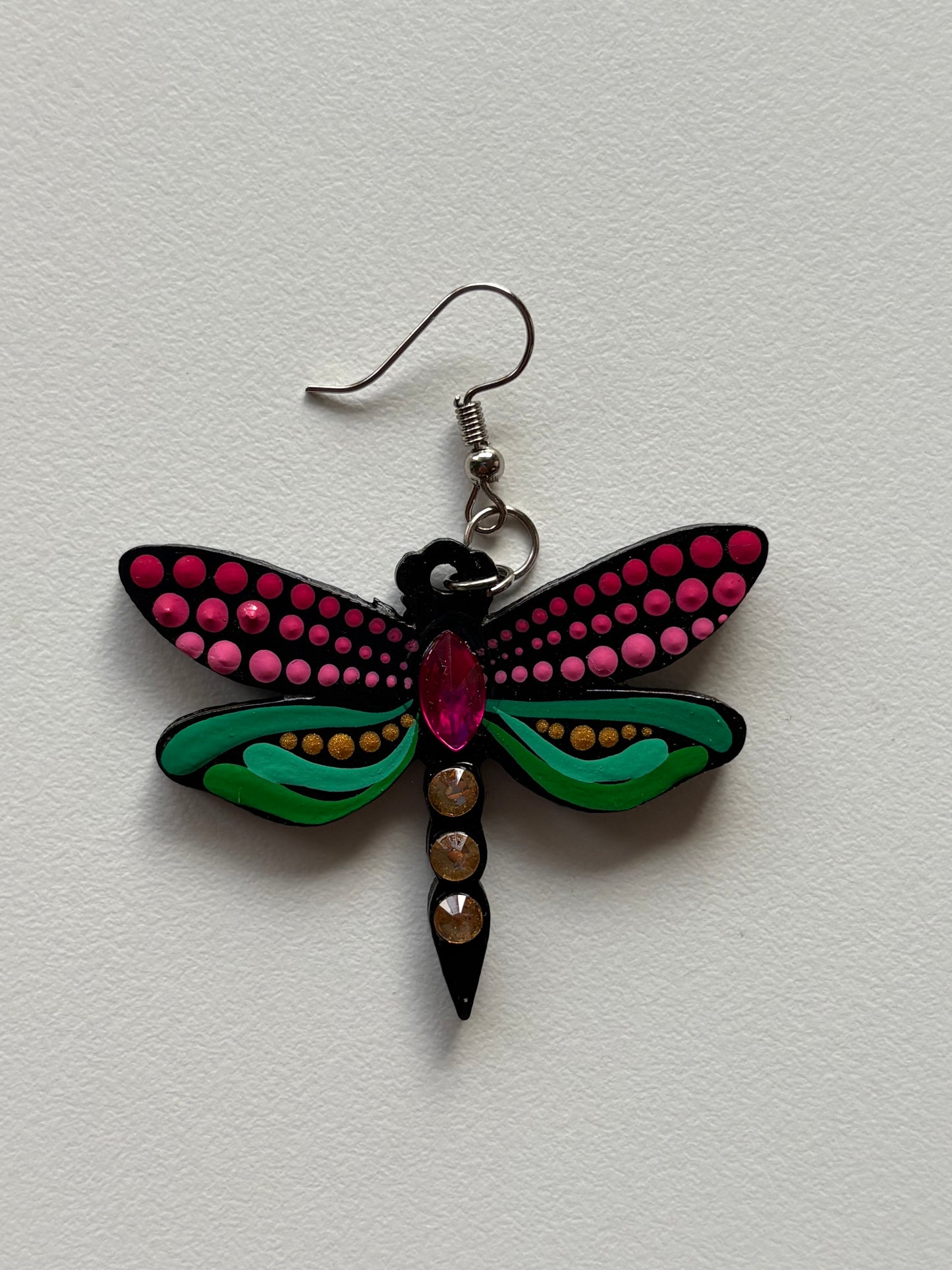 Mystic Dragonfly Mandala Earrings – Handpainted Art in Peacock Shades