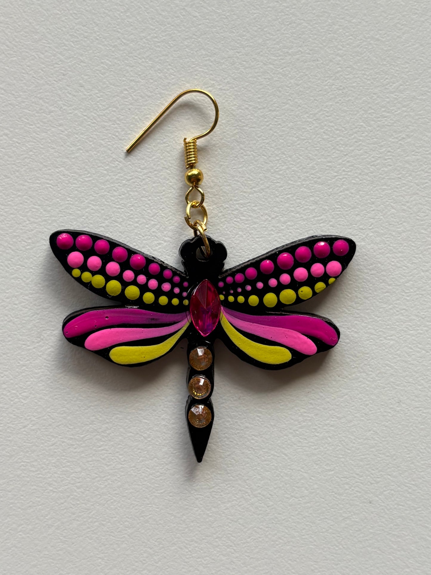Mystic Dragonfly Mandala Earrings – Handpainted Art in Peacock Shades