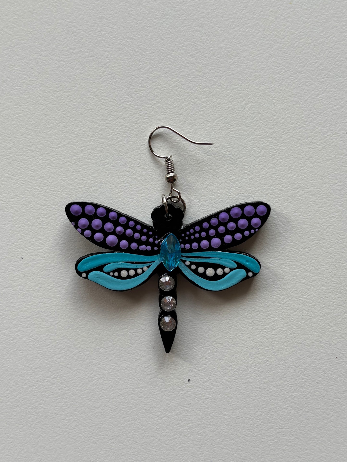 Mystic Dragonfly Mandala Earrings – Handpainted Art in Peacock Shades