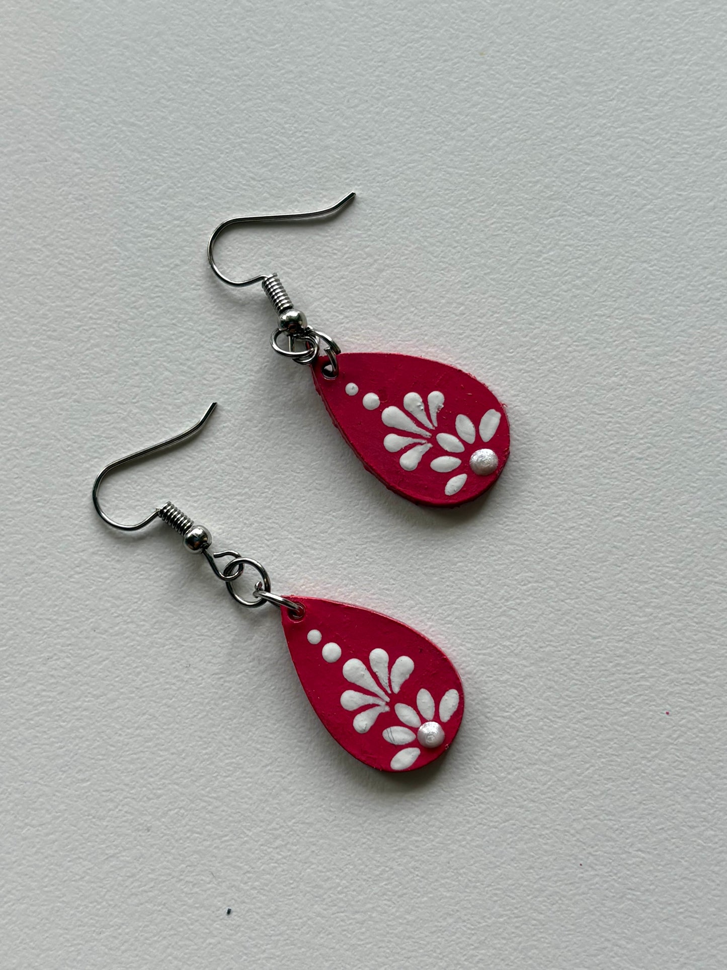 Pink Petal Drop Earrings – Handpainted Minimal Mandala Elegance