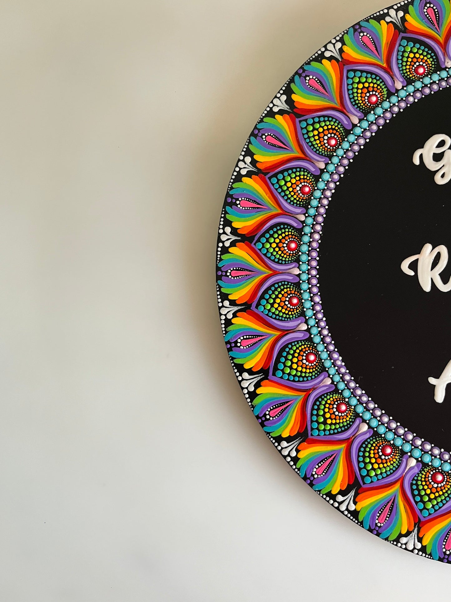 Rainbow Dot Mandala Circular Nameplate – 12 inch – Custom Hand-painted Door Plate