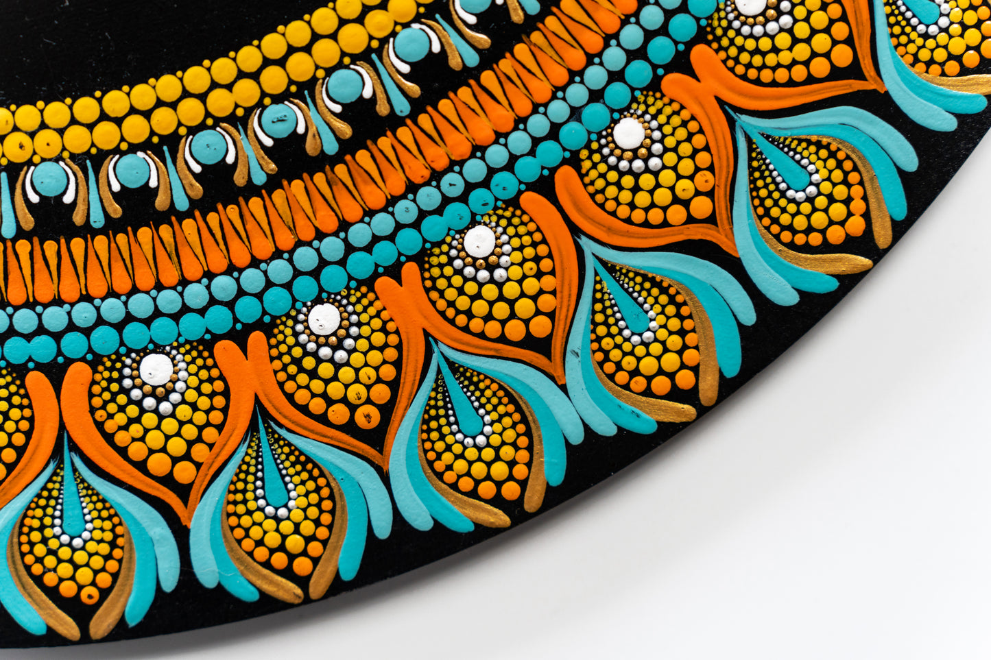Orange & Teal Floral Dot Mandala Round Nameplate – 16" – Hand-painted Personalized Door/Wall Sign