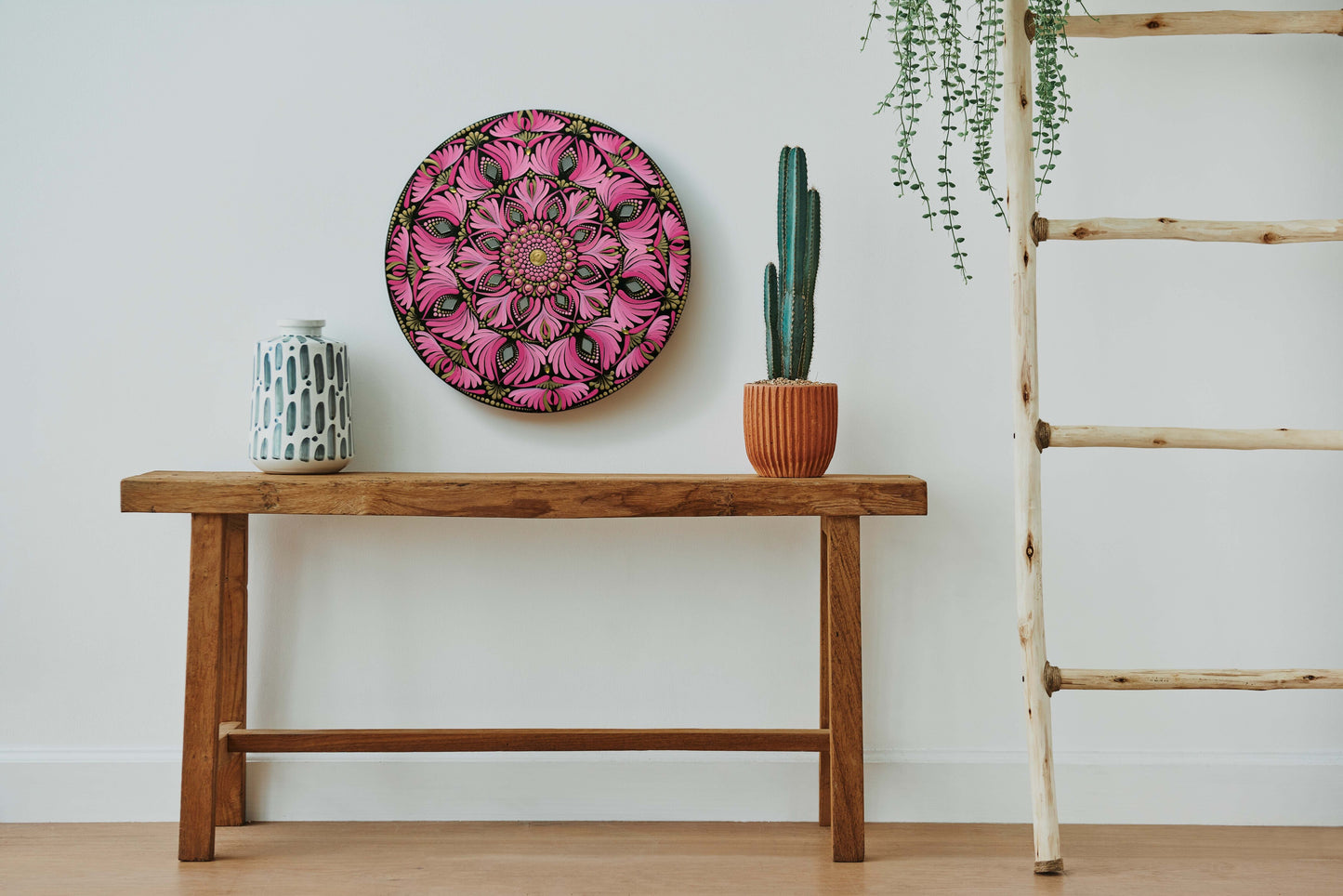 Vibrant Pink Mandala Wall Hanging – Handcrafted Dot Art Design
