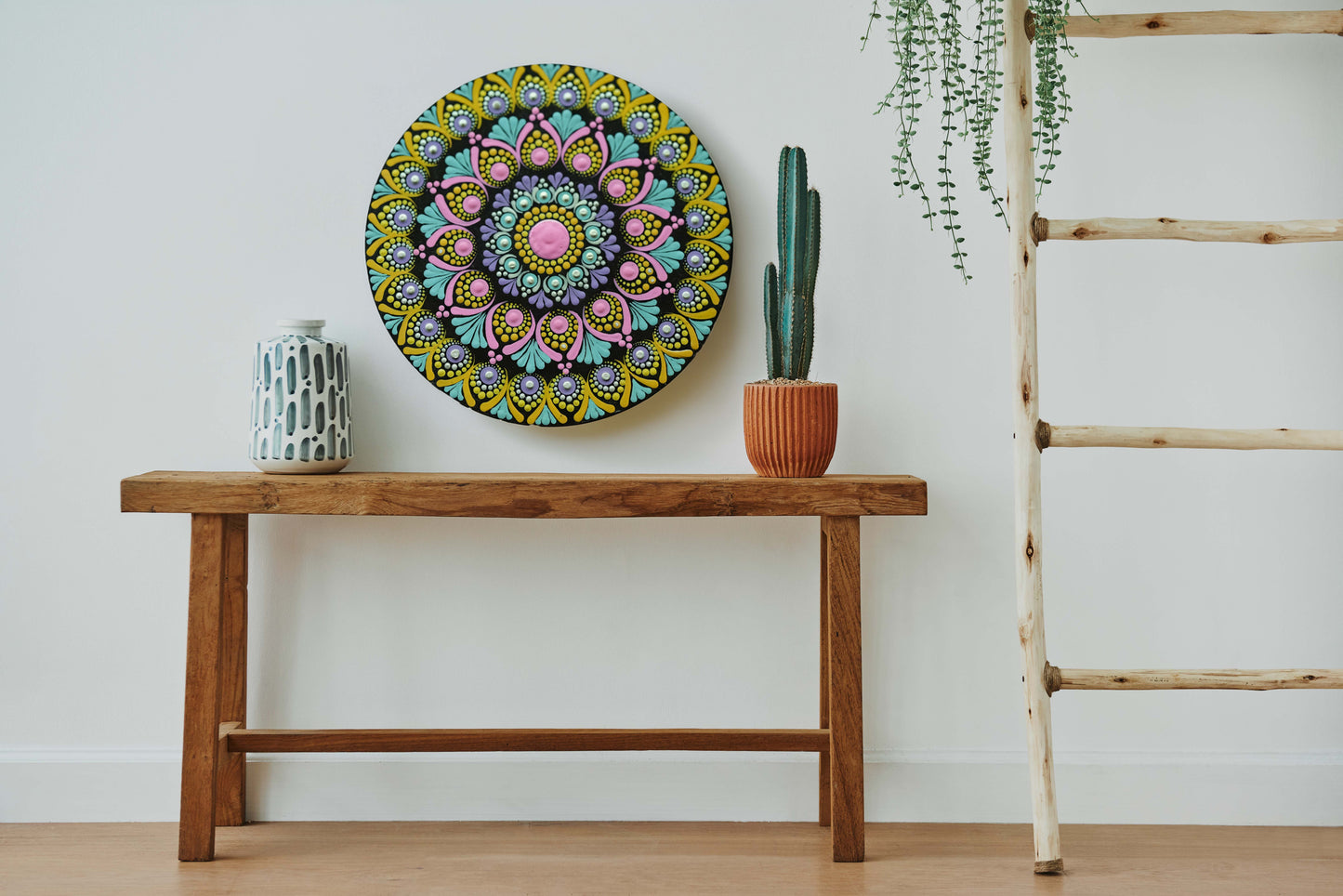 Radiant Pastel Dot Mandala Wall Art - Hand-Painted