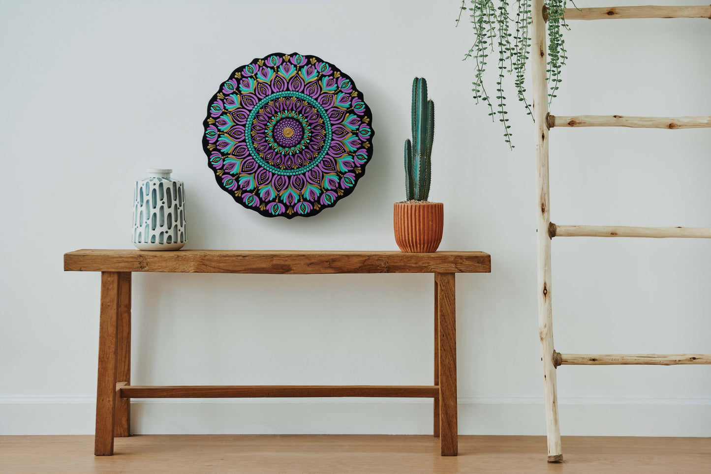 Purple & Teal Lotus Bloom Hand-Painted Mandala Wall Plate – Dot Art
