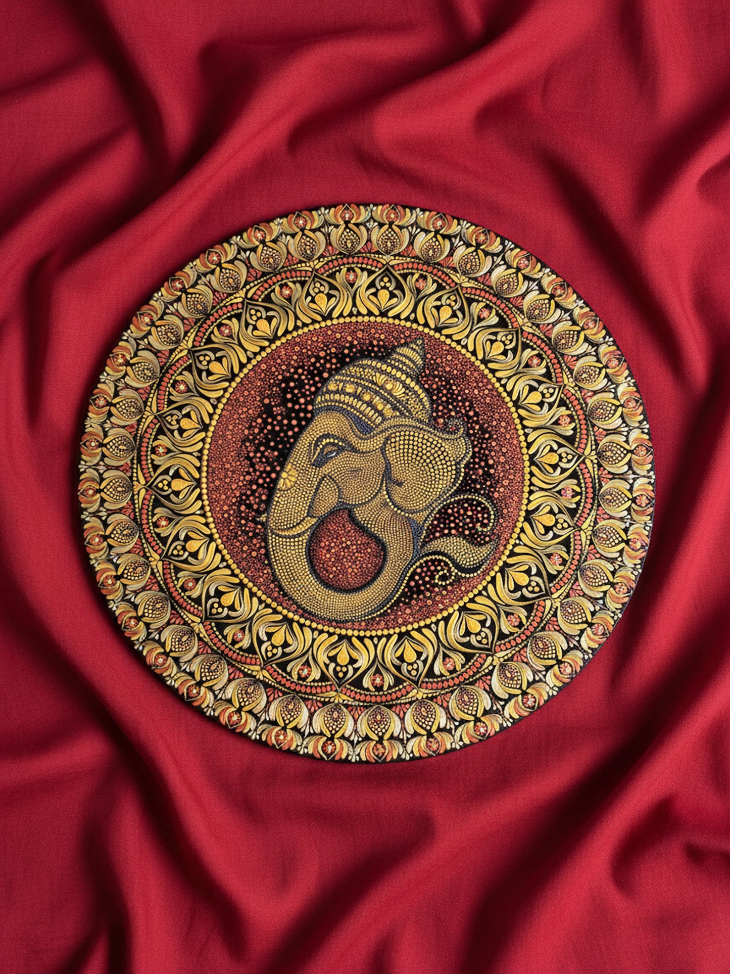 Peaceful Lord Ganesha Mandala in Gold & Red