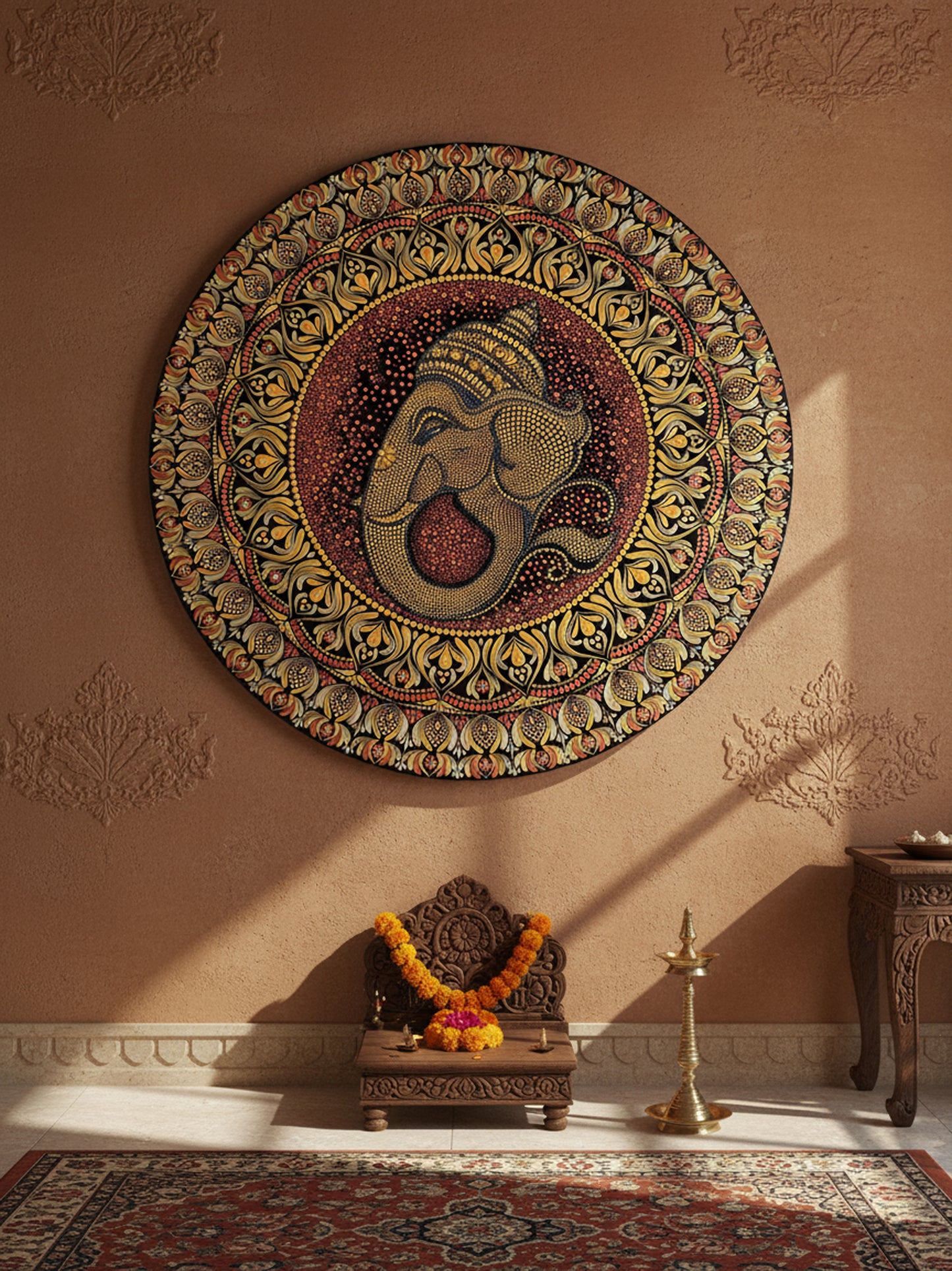 Peaceful Lord Ganesha Mandala in Gold & Red
