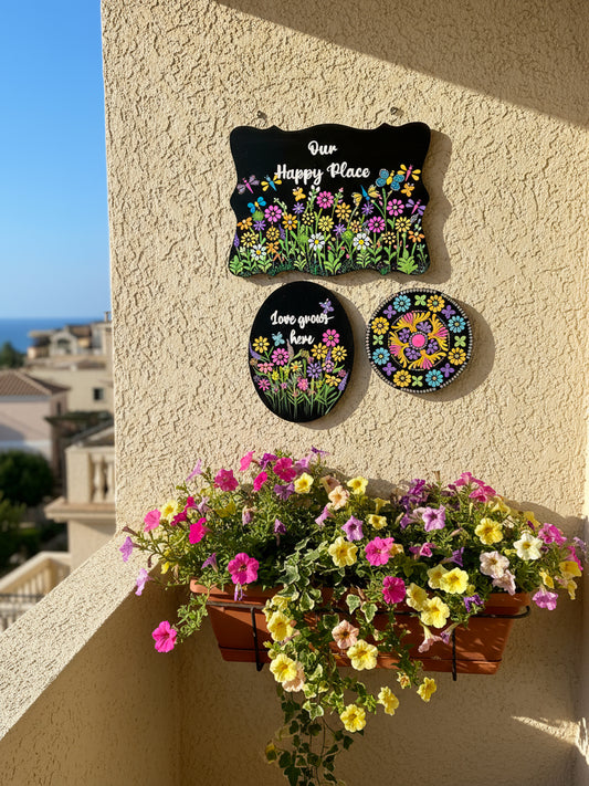 Hand-Painted Floral & Mandala Dot Art Wall Decor – Set of 3