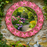 Hand-Painted Earthy Pink Dot Mandala  Art Mirror – 12” Round Wall Accent | Elegant Boho Home Décor