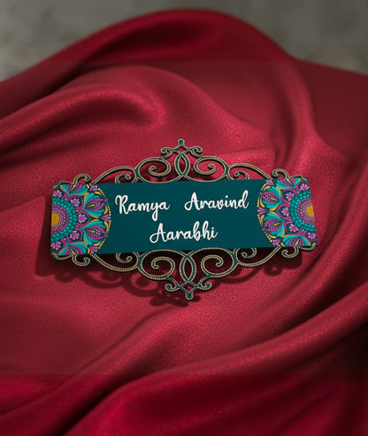 18-Inch Mandala Art Wooden & Iron Nameplate – Personalized