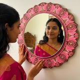 Hand-Painted Earthy Pink Dot Mandala  Art Mirror – 12” Round Wall Accent | Elegant Boho Home Décor