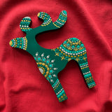 Emerald Reindeer – Handpainted Mandala Table Décor
