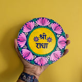 Hand-Painted "Shri Radha" Mandala Dot Art Plate – Divine & Vibrant Wall Decor