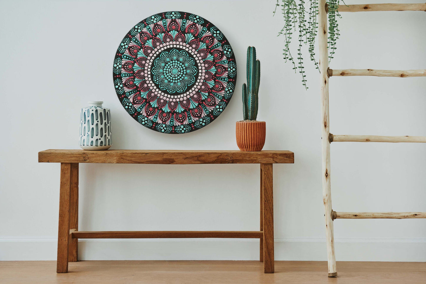 Radiant Pink & Gold Mandala Wall Plate – Handpainted Dot Art