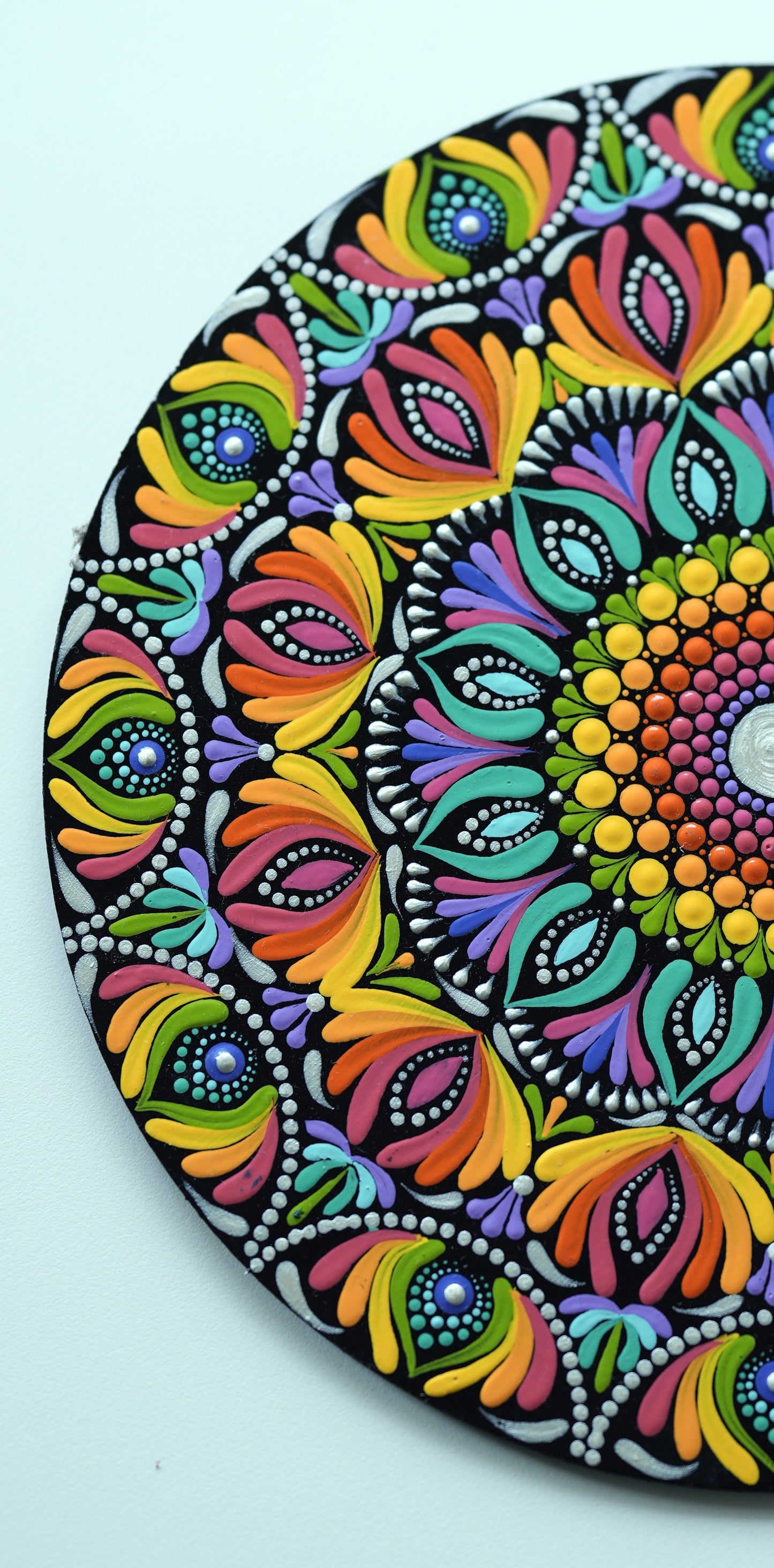 Radiant Burst Hand-Painted Mandala Wall Plate – Full of Colors